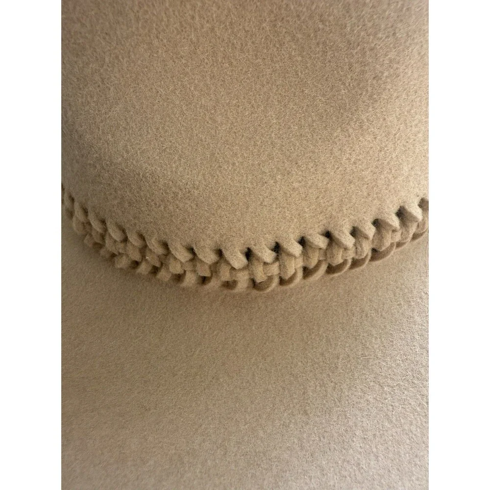 SAKS Fifth Avenue 100% Wool Felt Fedora Hat Tan Braided Band Boho Festival OS